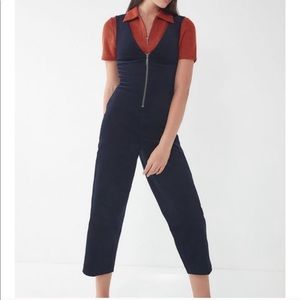 Urban Outfitters Front zip corduroy navy jumpsuit